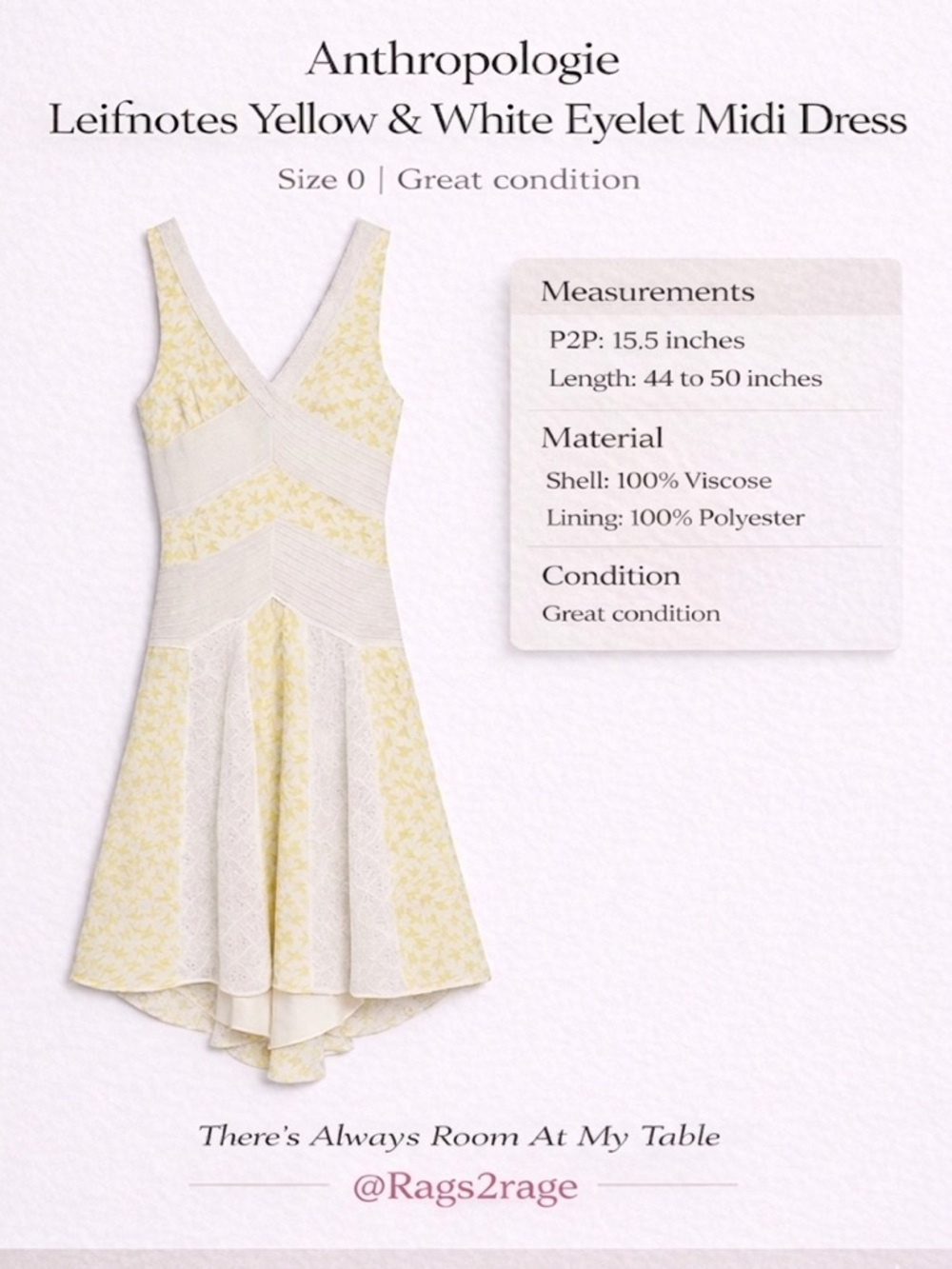 Anthropologie Leifnotes Yellow White Eyelet Midi Dress Size 0
